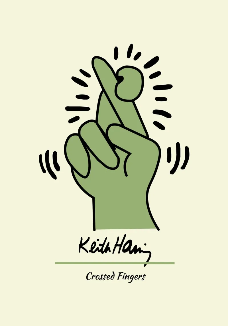 Stampa pop di Keith Haring con dita incrociate tela con Cornice a cassetta da ClubArt