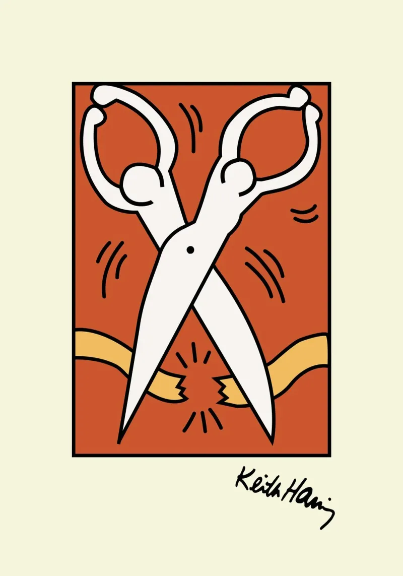 Keith Haring Schere Pop Art Druck Leinwand mit Schattenfugenrahmen von ClubArt