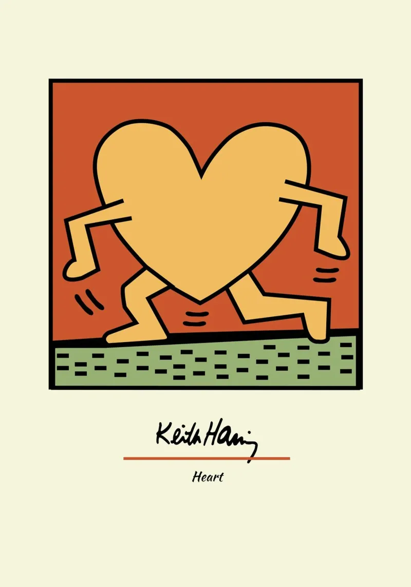 Stampa pop art del cuore di Keith Haring poster con telaio in plastica da ClubArt