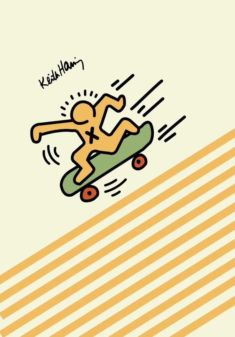 Stampa pop art di Keith Haring Skateboarder poster con telaio in plastica da ClubArt