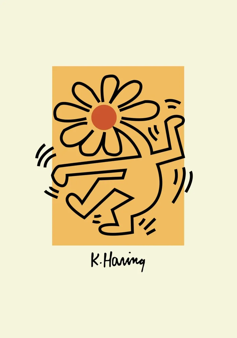 Stampa pop di Keith Haring Flower Figure poster con telaio in plastica da ClubArt