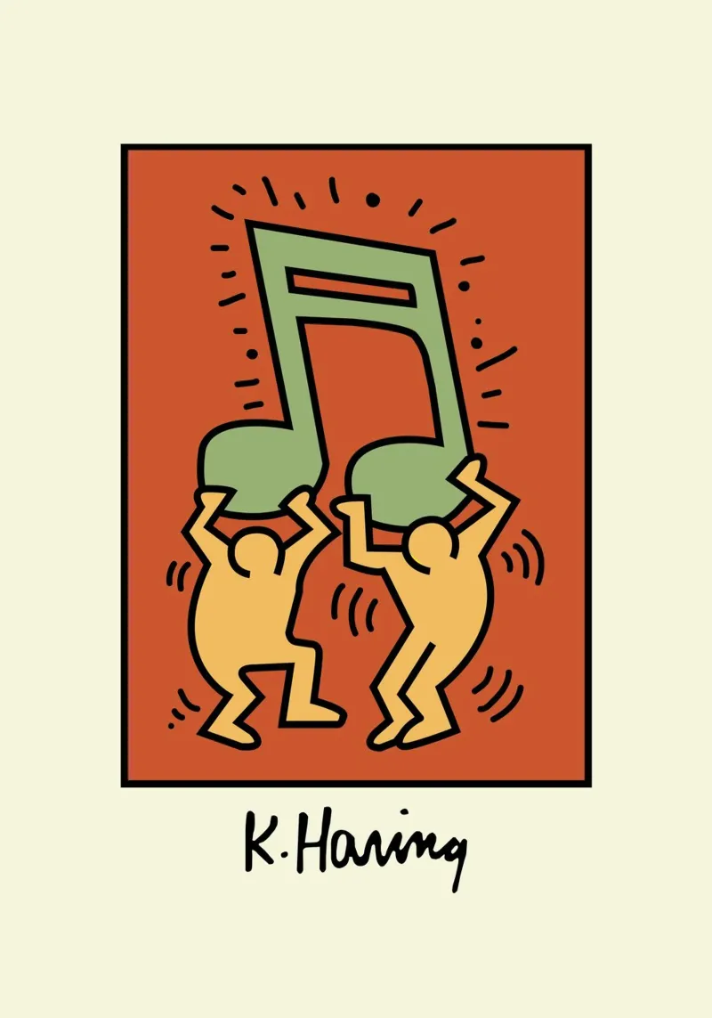 Keith Haring Nota musicale Poster d'arte pop poster con telaio in plastica da ClubArt