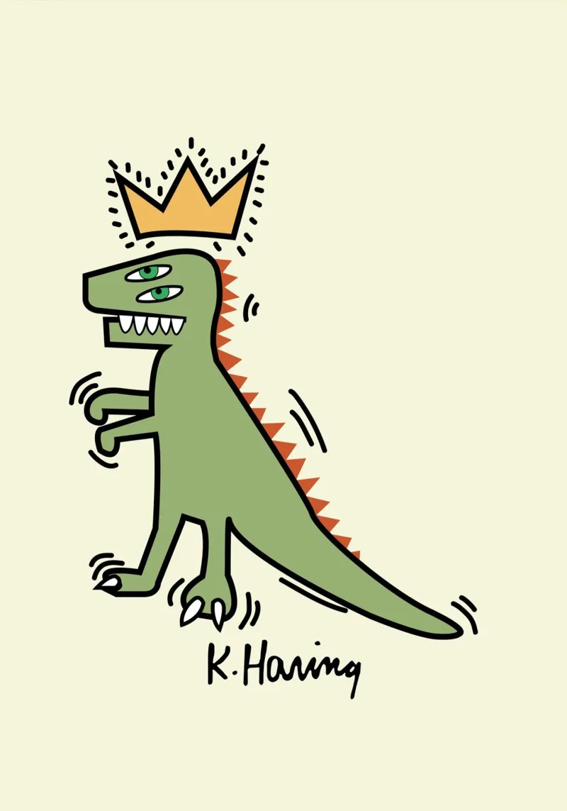 Stampa pop di Keith Haring Dinosaur Crown poster con telaio in legno da ClubArt