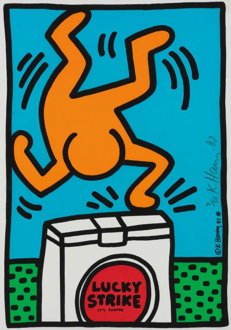 Poster pop art di Keith Haring Lucky Strike poster con telaio in plastica da ClubArt