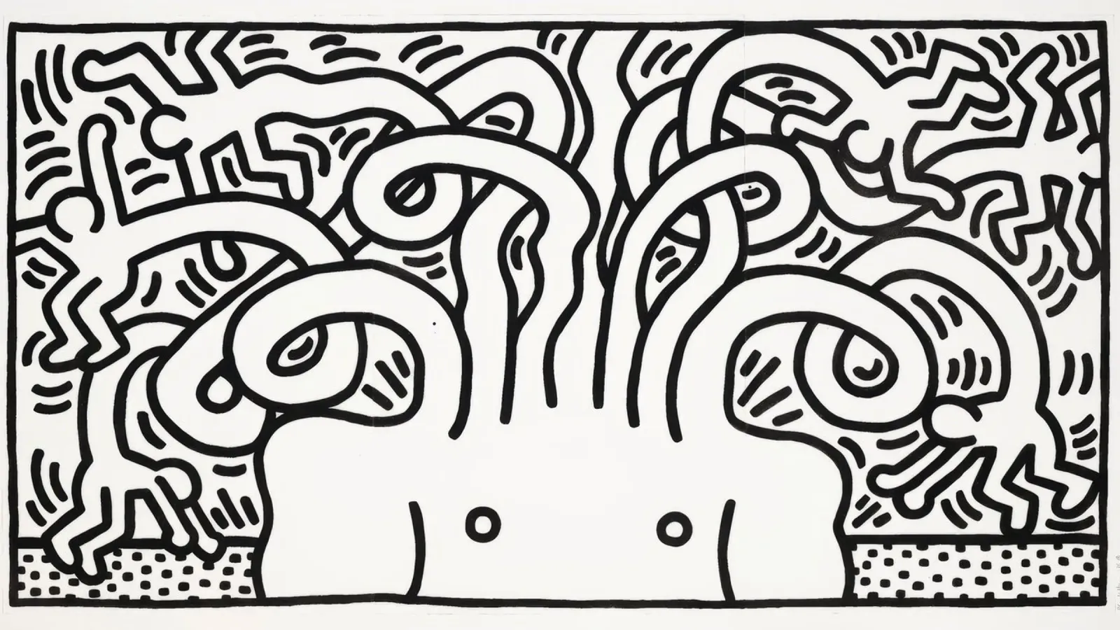Keith Haring Medusa Kopf Pop Art Druck Leinwand mit Schattenfugenrahmen von ClubArt