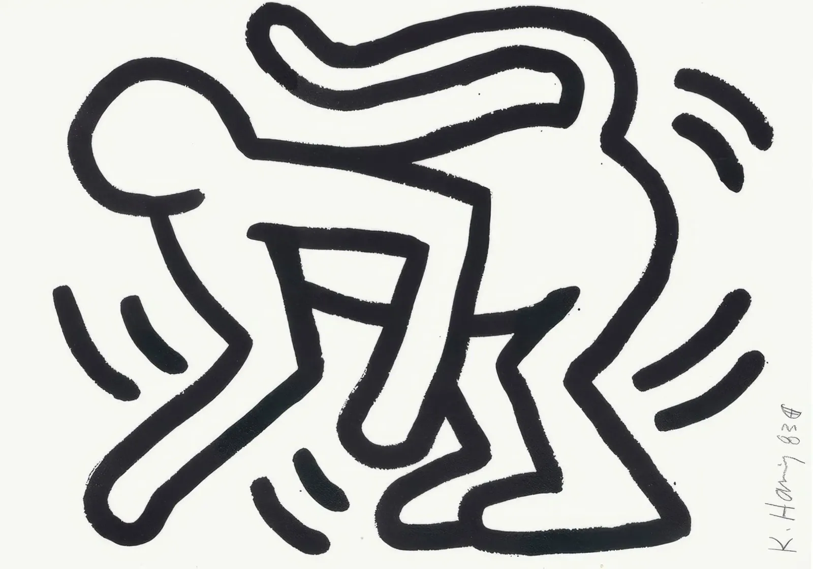 Keith Haring Monkey Man Pop Art Print toile avec Caisse américaine de ClubArt