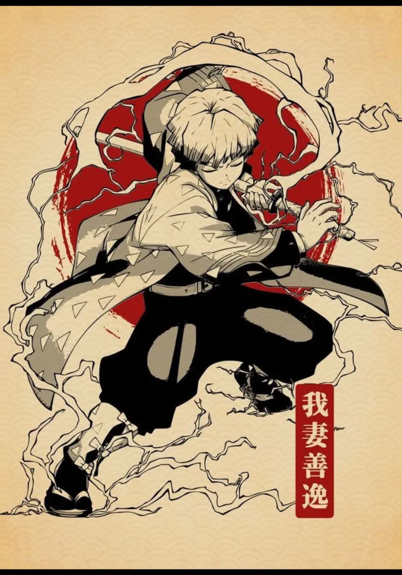 Sanemi Kimetsu No Yaiba Azione poster con telaio in alluminio da igoshartwrks