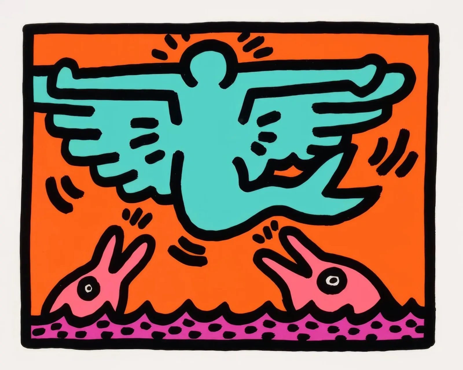 Keith Haring Pop Shop V Flying Figure Poster canvas with Floater frame by ClubArt