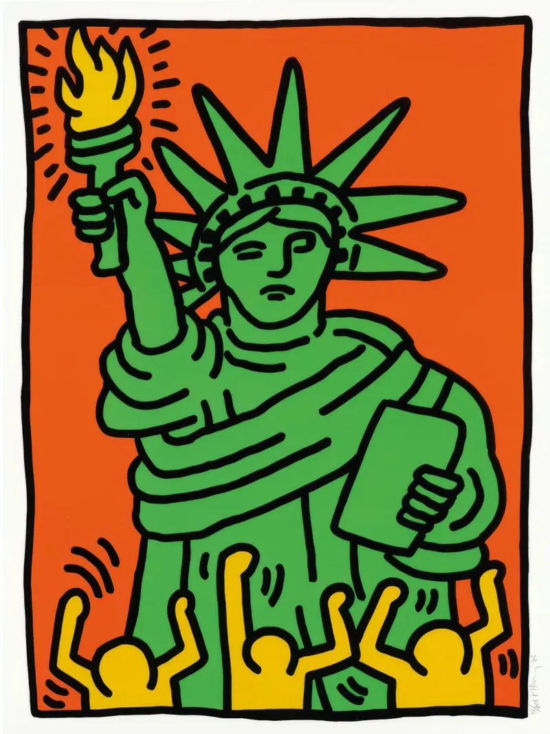 Keith Haring Vrijheidsbeeld Pop Art canvas met Baklijst van ClubArt