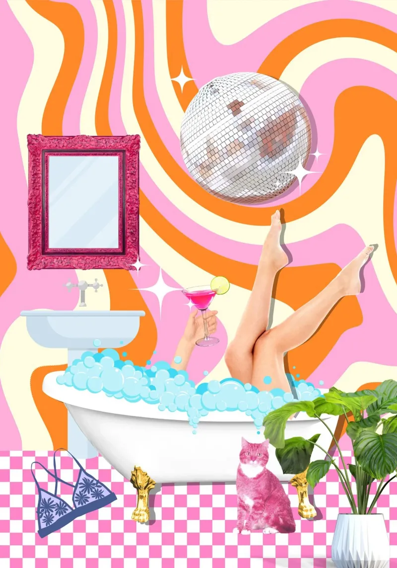 Bere nella vasca da bagno poster con telaio in plastica da Athene Fritsch