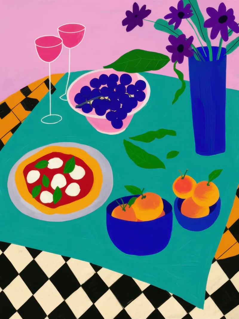 Checkered Pizza Repast canvas with Floater frame by Sure Paint