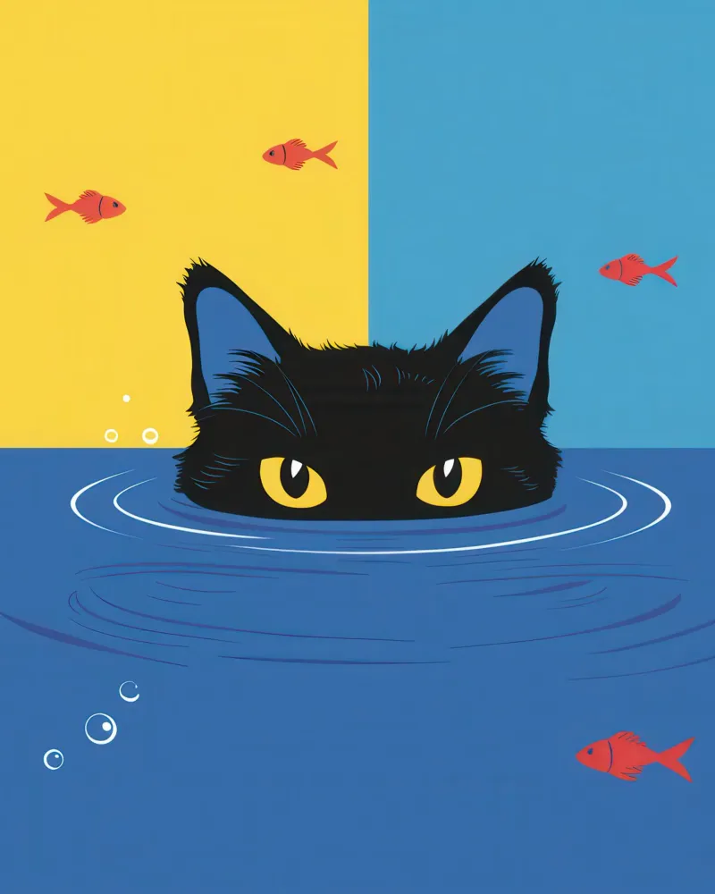 Sguardo di gatto sommerso poster con telaio in legno da Enter Bloom