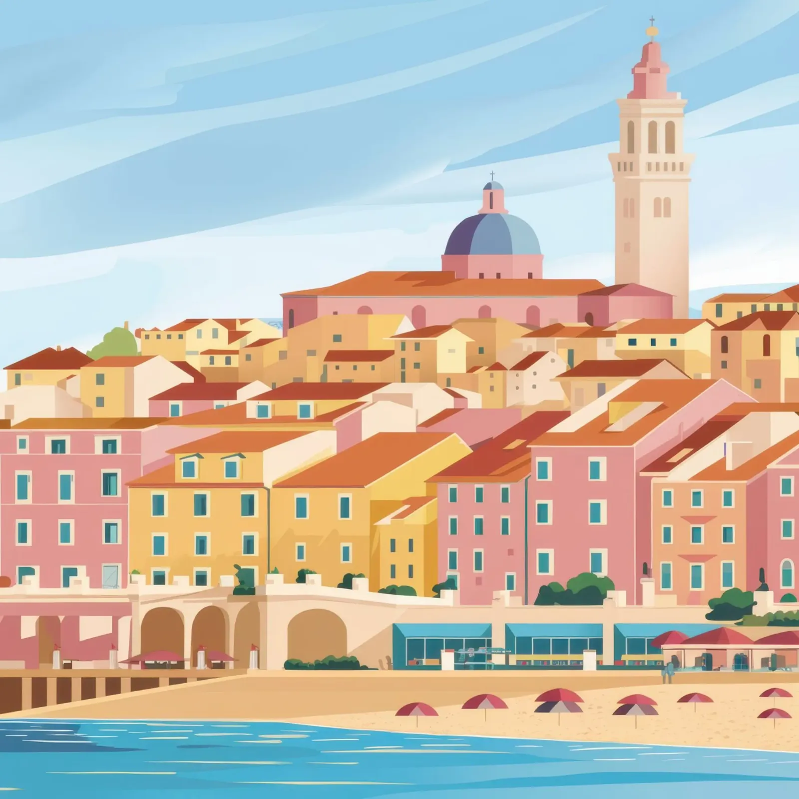 Città portuale baciata dal sole tela con Cornice a cassetta da Orchid Patina