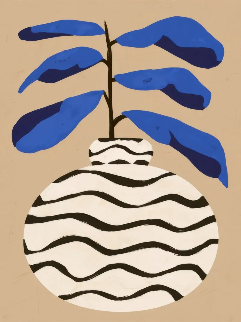 Stoer gestreept botanisch canvas met Baklijst van Sure Paint