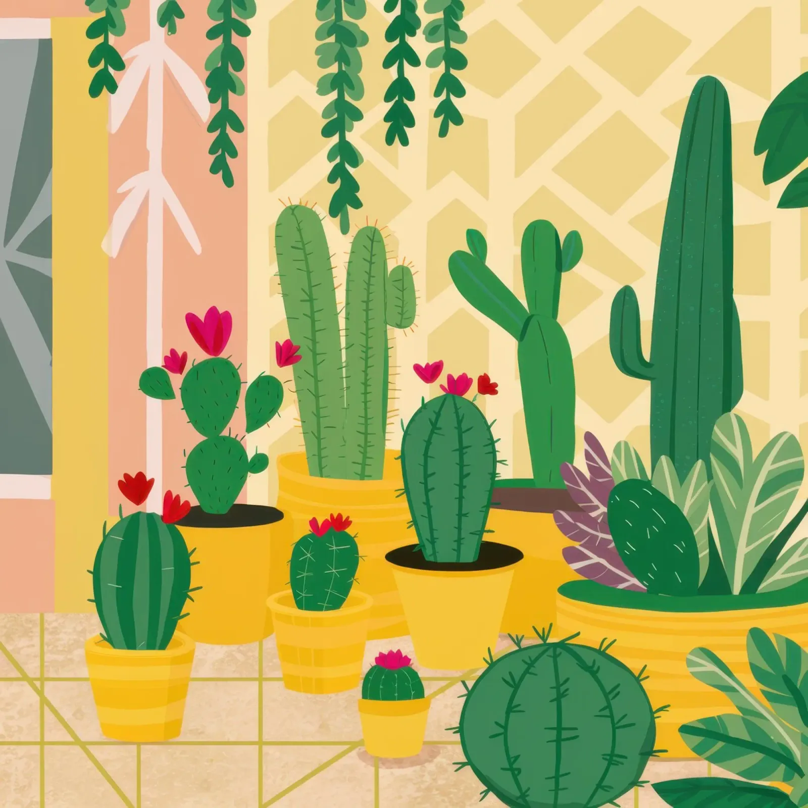 Santuario dei cactus soleggiati poster con telaio in legno da Sure Paint