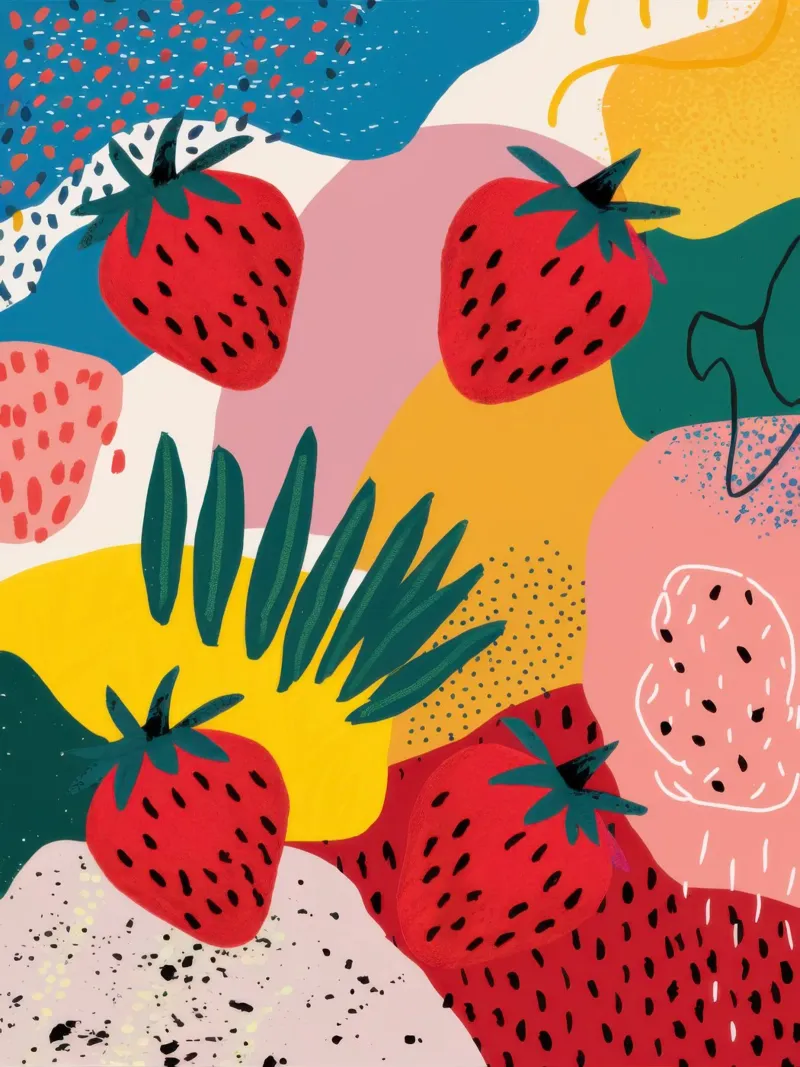 Aardbeienveld Symfonie canvas met Baklijst van Frame Aura