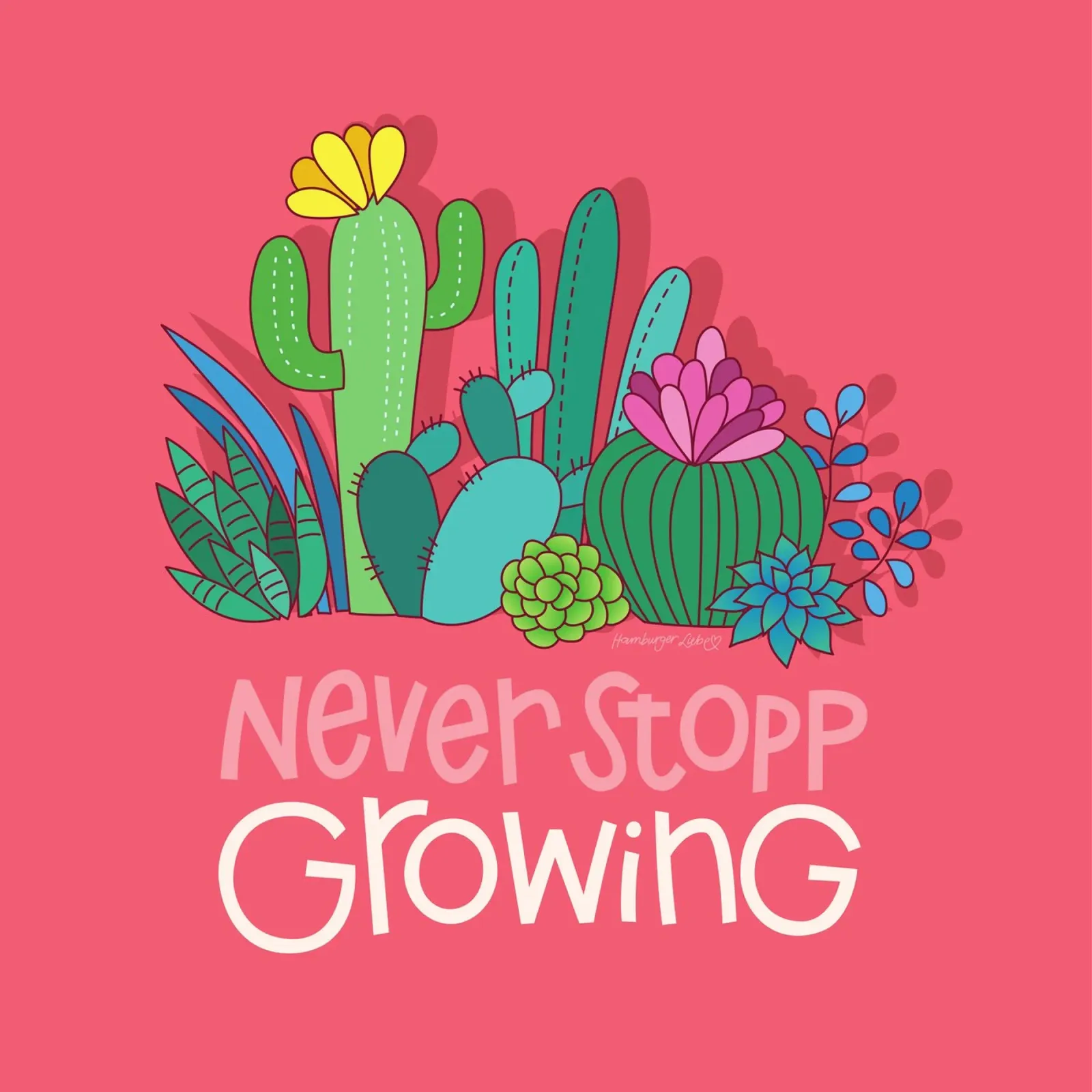 Never stopp Growing poster avec cadre en bois de HamburgerLiebe