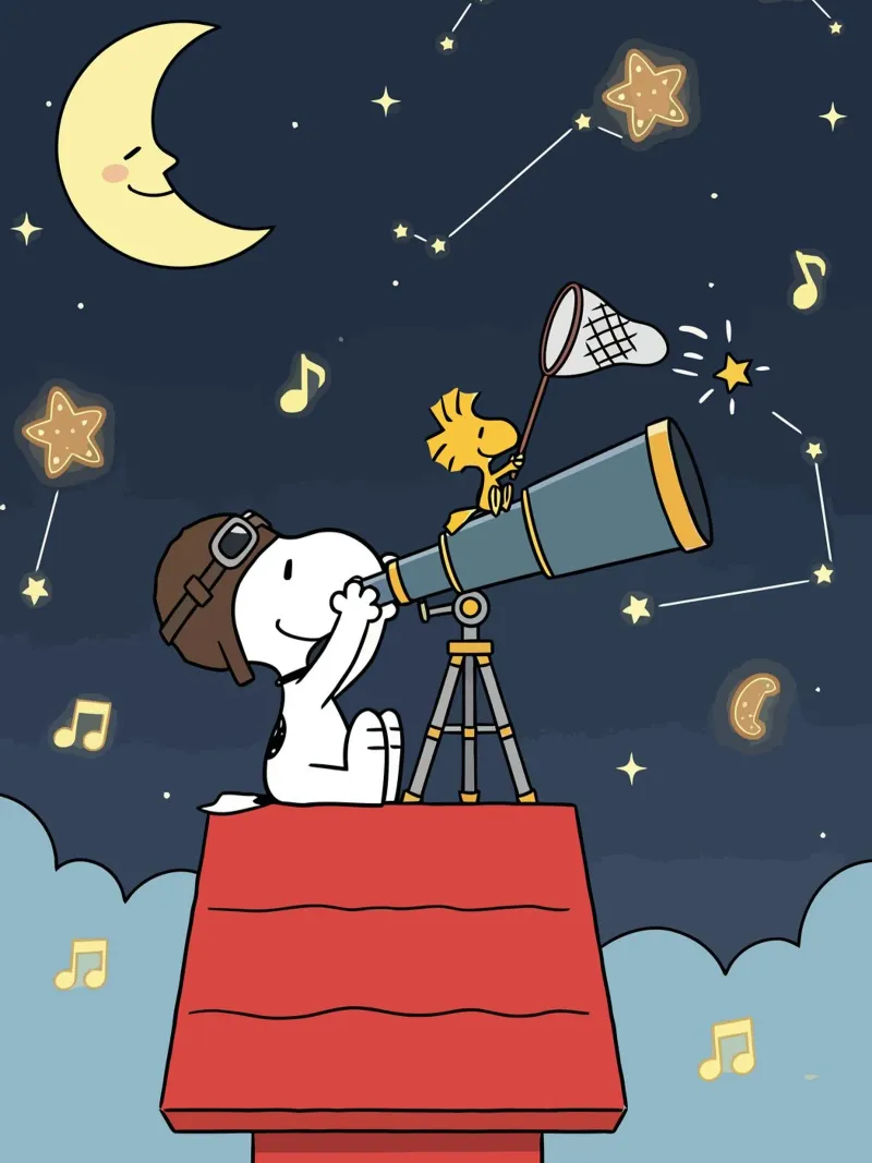 Whimsical Snoopy Stargazing Art canvas with Floater frame by Dumery Art