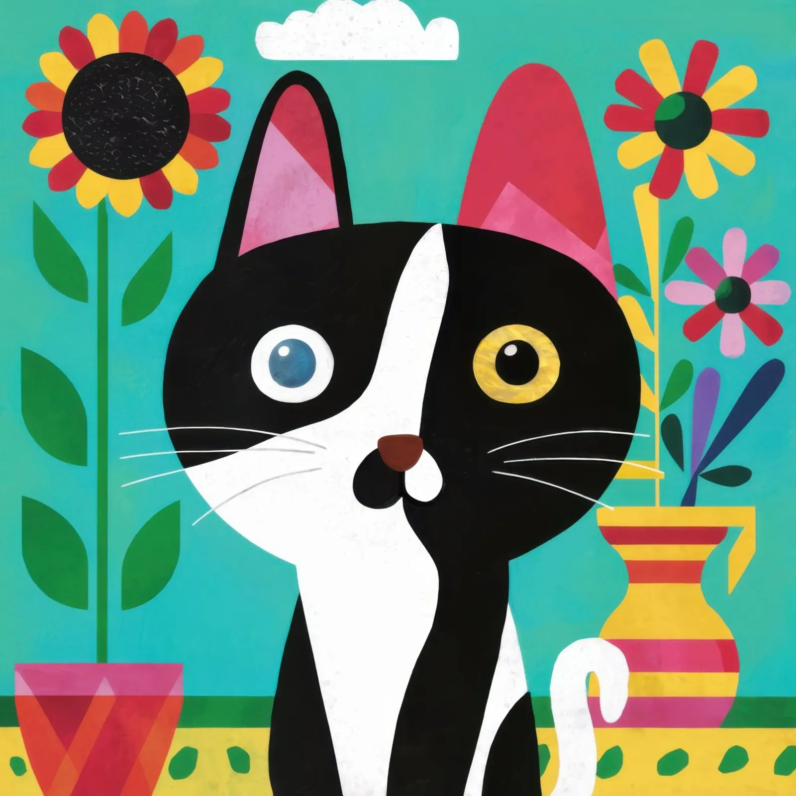 Capricci da gatto festaiolo poster con telaio in alluminio da Frame Aura
