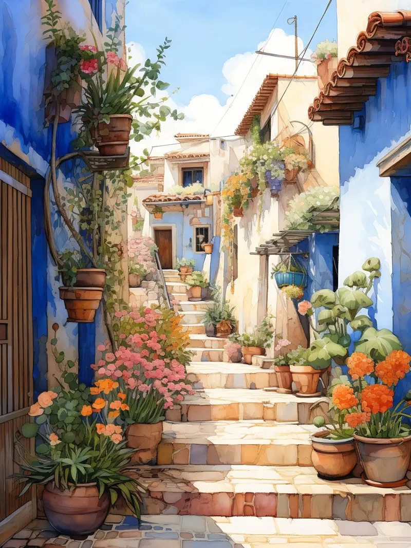 Chefchaouen poster con telaio in legno da Artsy Bessy