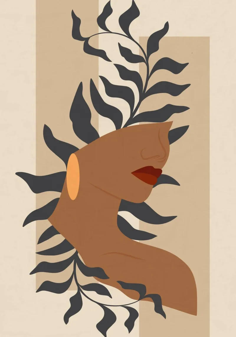 Contemporary art poster with woman and flora in pastel color tela con Cornice a cassetta da colleen