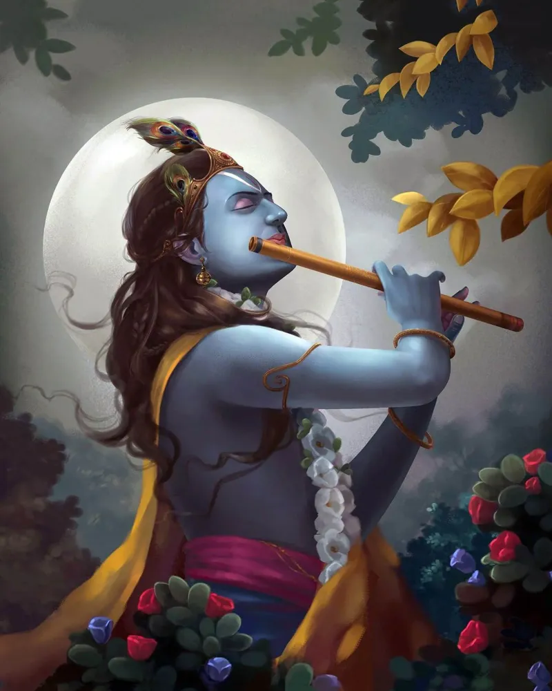 Murlidhar Krishna In The Moonlight - Krishna Flute Painting Poster von colleen