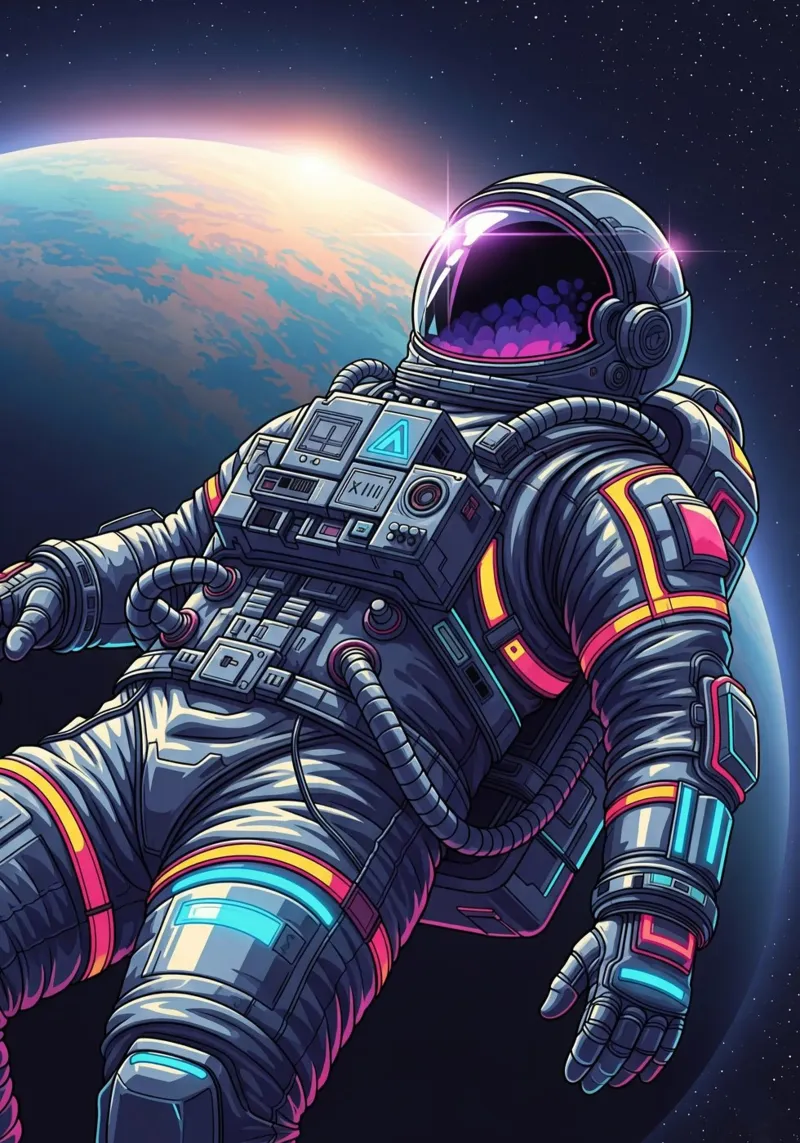Astronauta flotando en el espacio poster con marco de aluminio de Lembayung art
