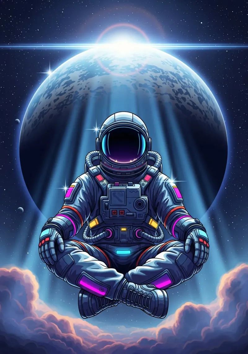 Meditazione - Astronauta poster con telaio in alluminio da Lembayung art