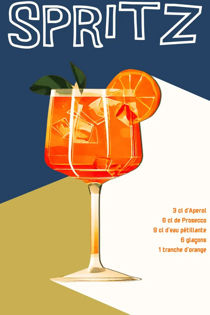 Bold Spritz Cocktail Recipe Art - Retro Style poster con telaio in alluminio da Une Affaire de Filles