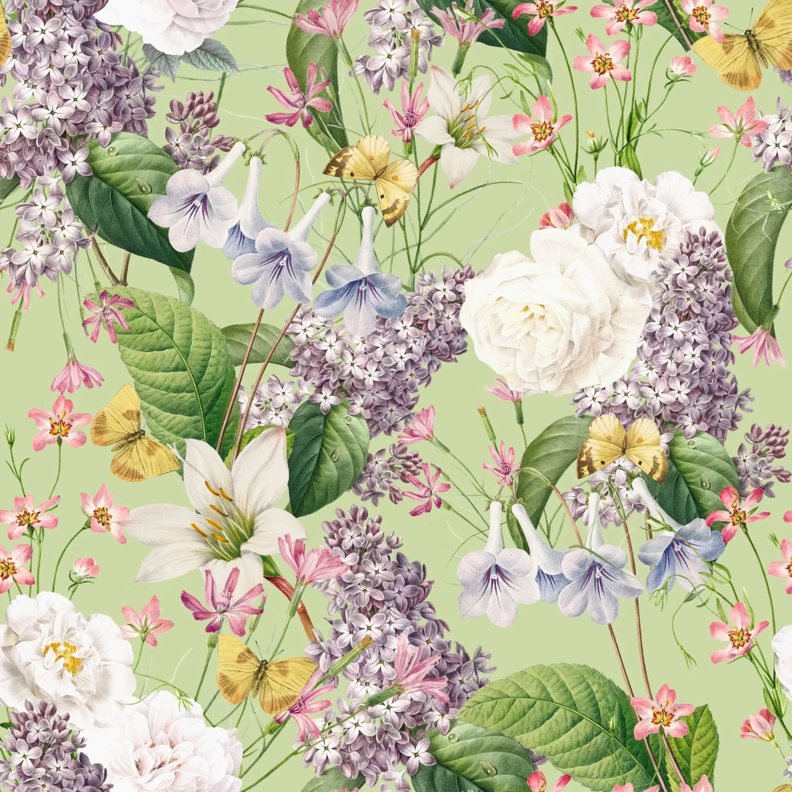 Lillà vintage con rose bianche, farfalle e fiori di primavera tela con Cornice a cassetta da Vintage World - Uta Naumann
