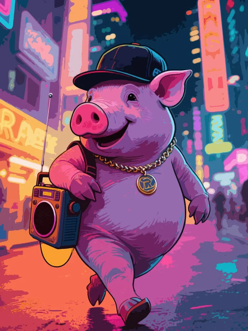 Pig Rapper Music poster con telaio in alluminio da knowledge