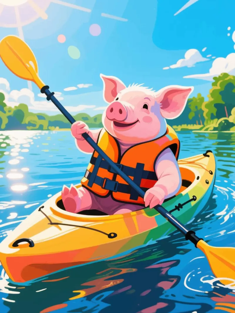 Maiale divertente in kayak poster con telaio in alluminio da knowledge