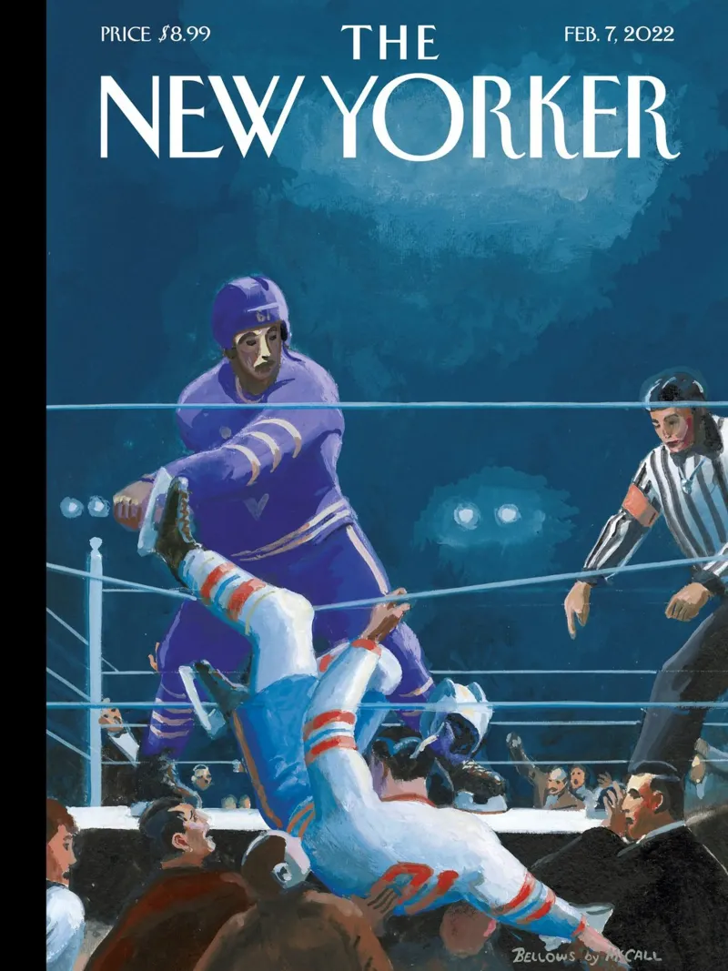Arte della pista di boxe di Bruce McCall, The New Yorker poster con telaio in legno da appsi