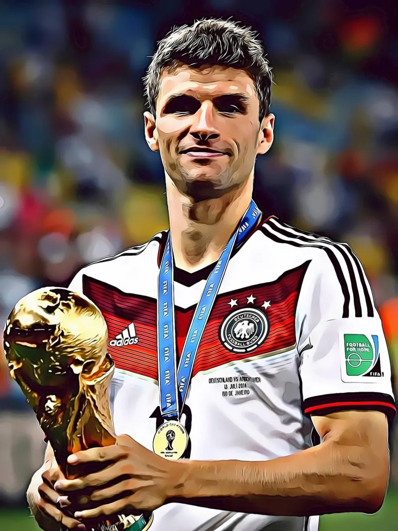 Thomas Müller - La vittoria nella Coppa del Mondo - Digital Art Poster tela con Cornice a cassetta da ArdanART
