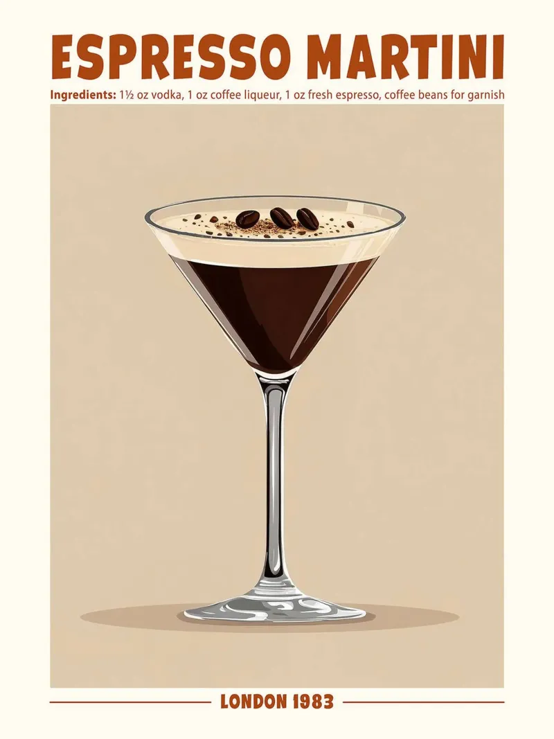 Espresso Martini, London 1983 tela con Cornice a cassetta da hanna shop