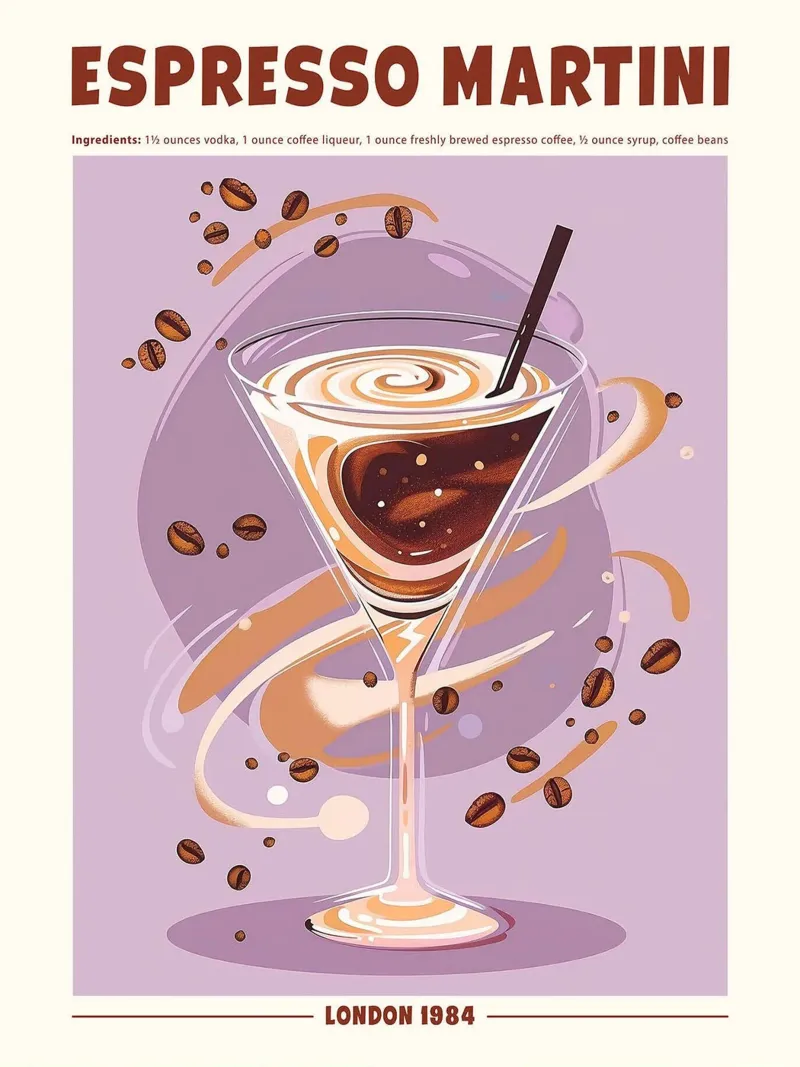 Espresso Martini, London 1984 poster con telaio in legno da hanna shop