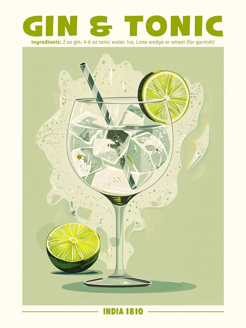 Gin e Tonic, India 1810 poster con telaio in legno da hanna shop