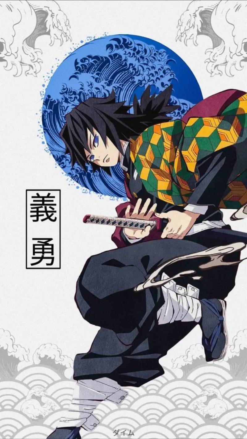 Giyu Tomioka Kimetsu No Yaiba-DS canvas met Baklijst van igoshartwrks