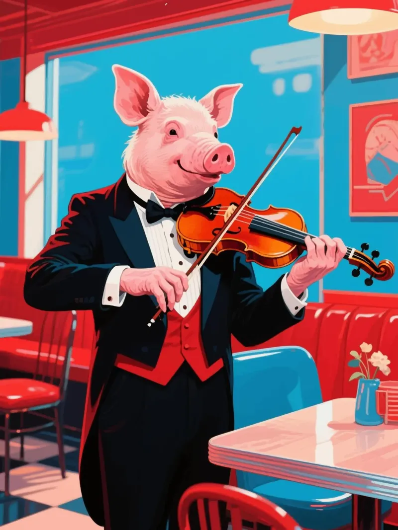 pig playing the violin canvas with Floater frame by knowledge