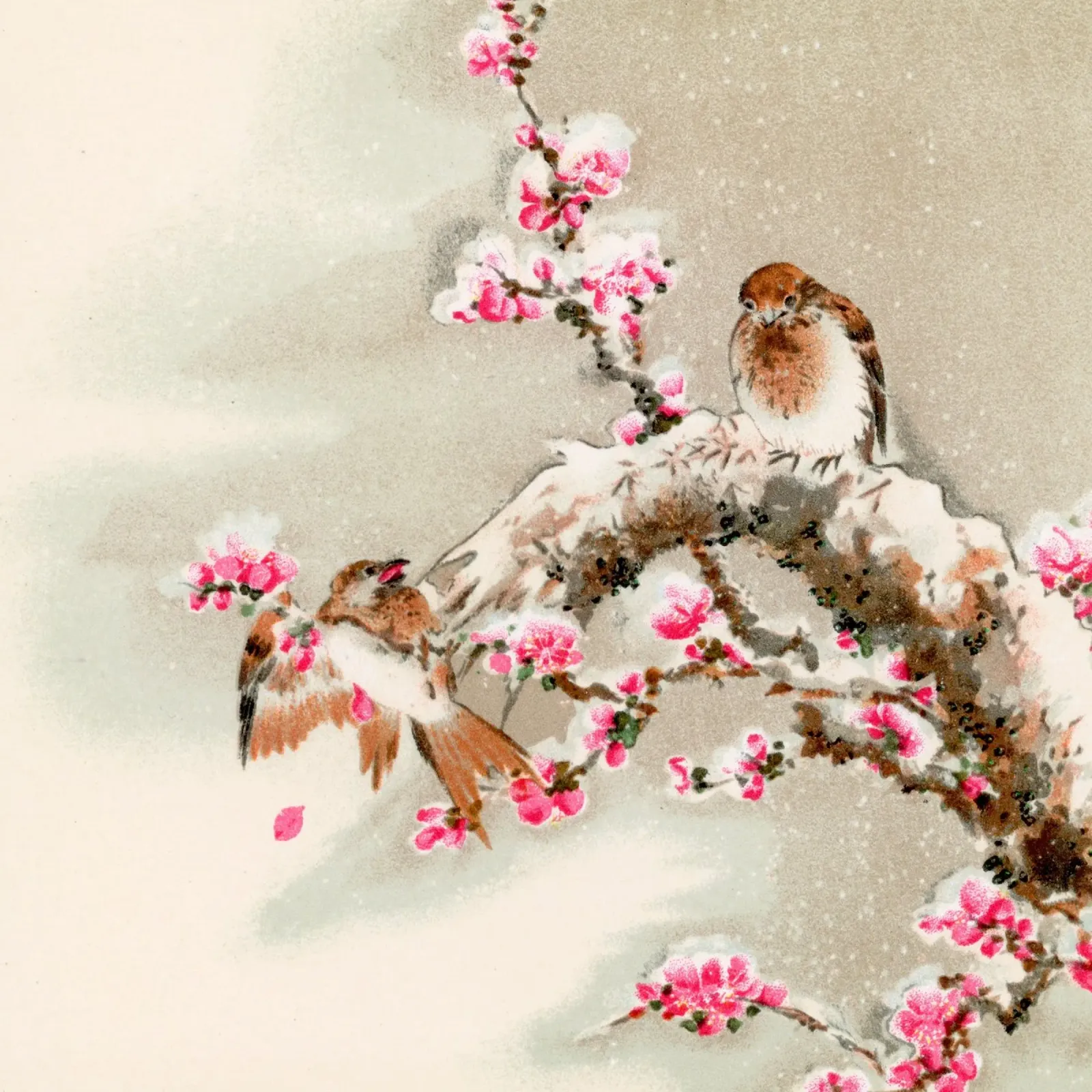 Bird perching on tree top, vintage Japanese poster con telaio in alluminio da vintageshop