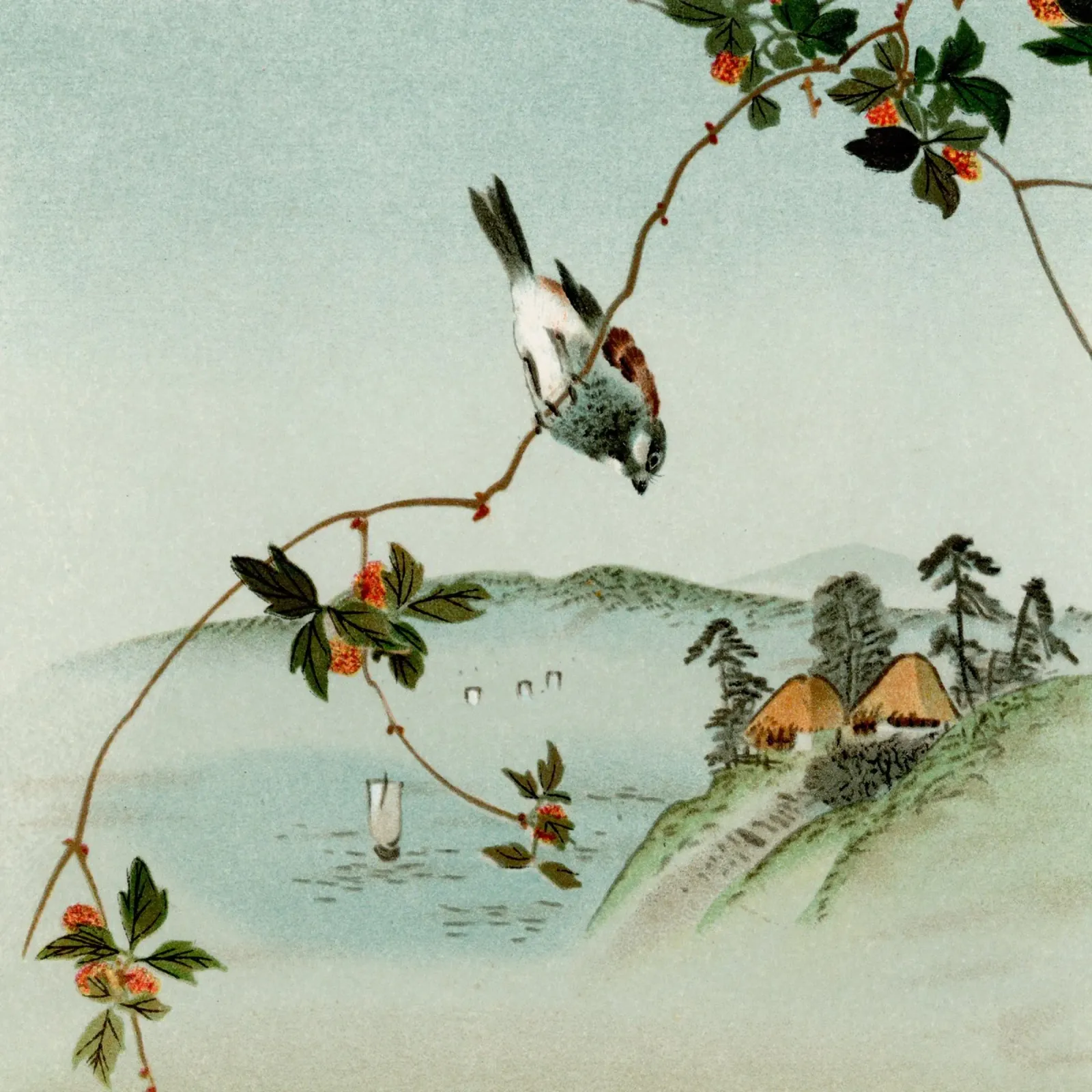 Japanese illustration tela con Cornice a cassetta da vintageshop