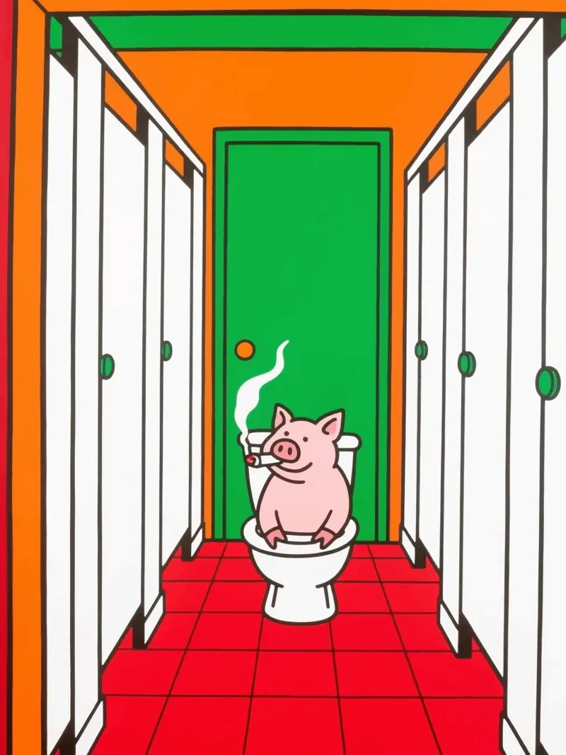 maiale che fuma nella toilette poster da knowledge
