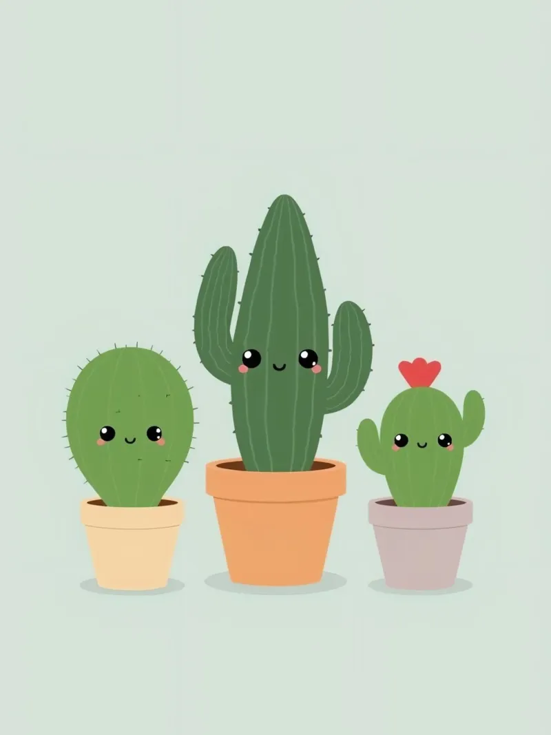 Trois cactus en pots, mignons et heureux, sur fond de citron vert pastel toile avec Caisse américaine de DesignDoodle