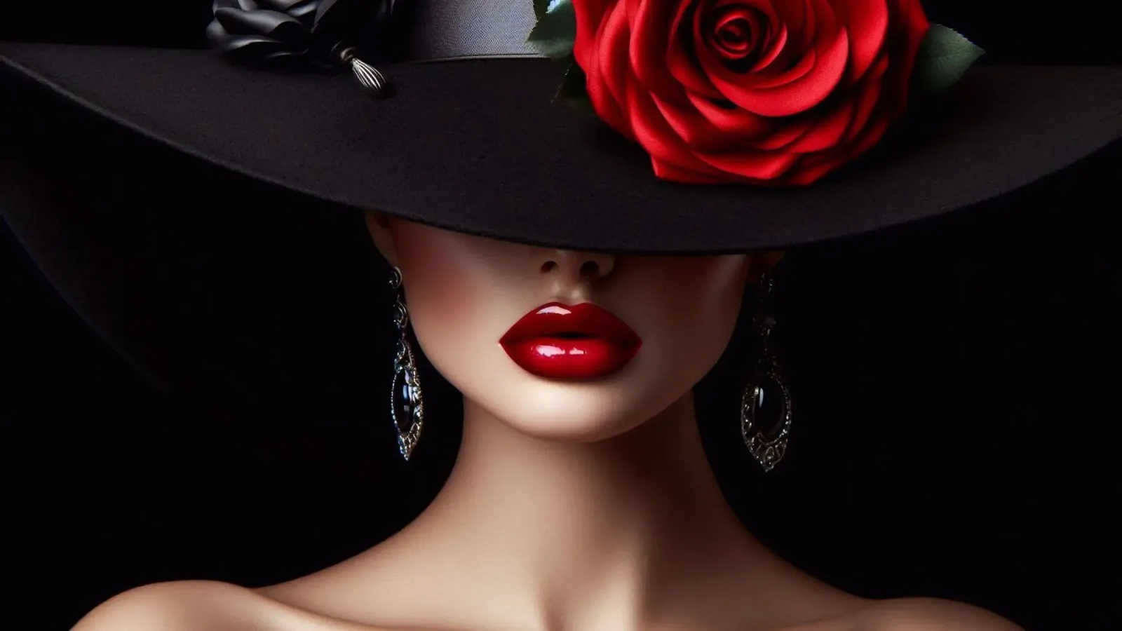Ritratto di donna con cappello e rosa tela con Cornice a cassetta da BenCoStyle