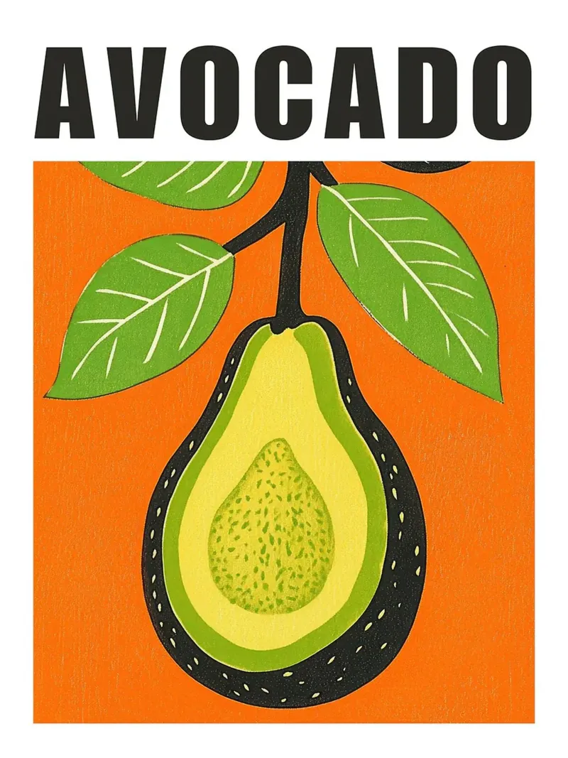 Stampa d'arte di frutta retrò sull'avocado tela con Cornice a cassetta da Maria Maier