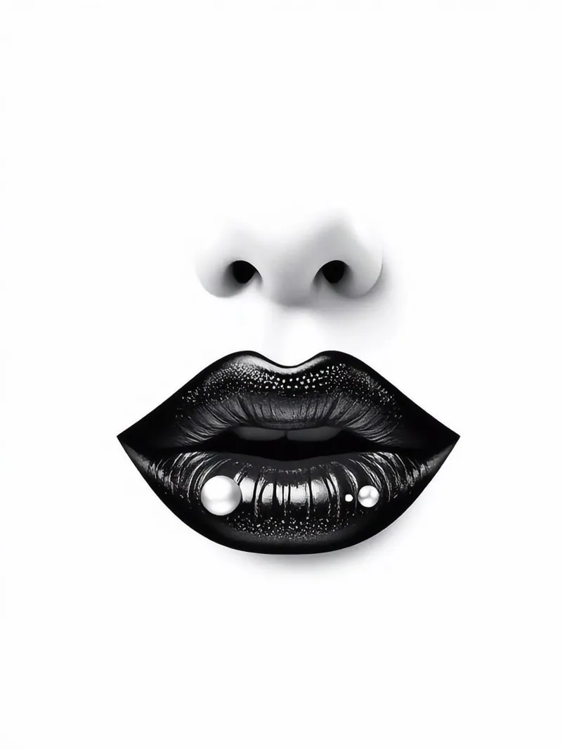 Zwarte lippen canvas met Baklijst van BenCoStyle