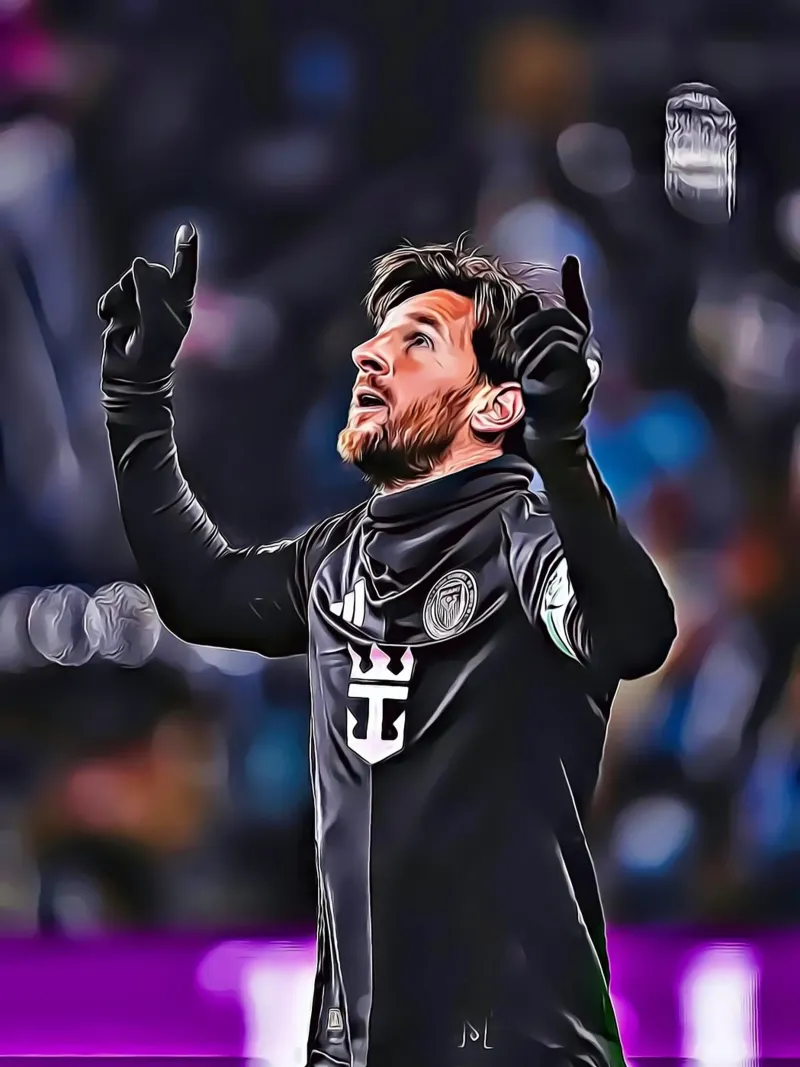Lionel Messi, Iconische Viering in Zwarte Trui Poster canvas met Baklijst van ArdanART
