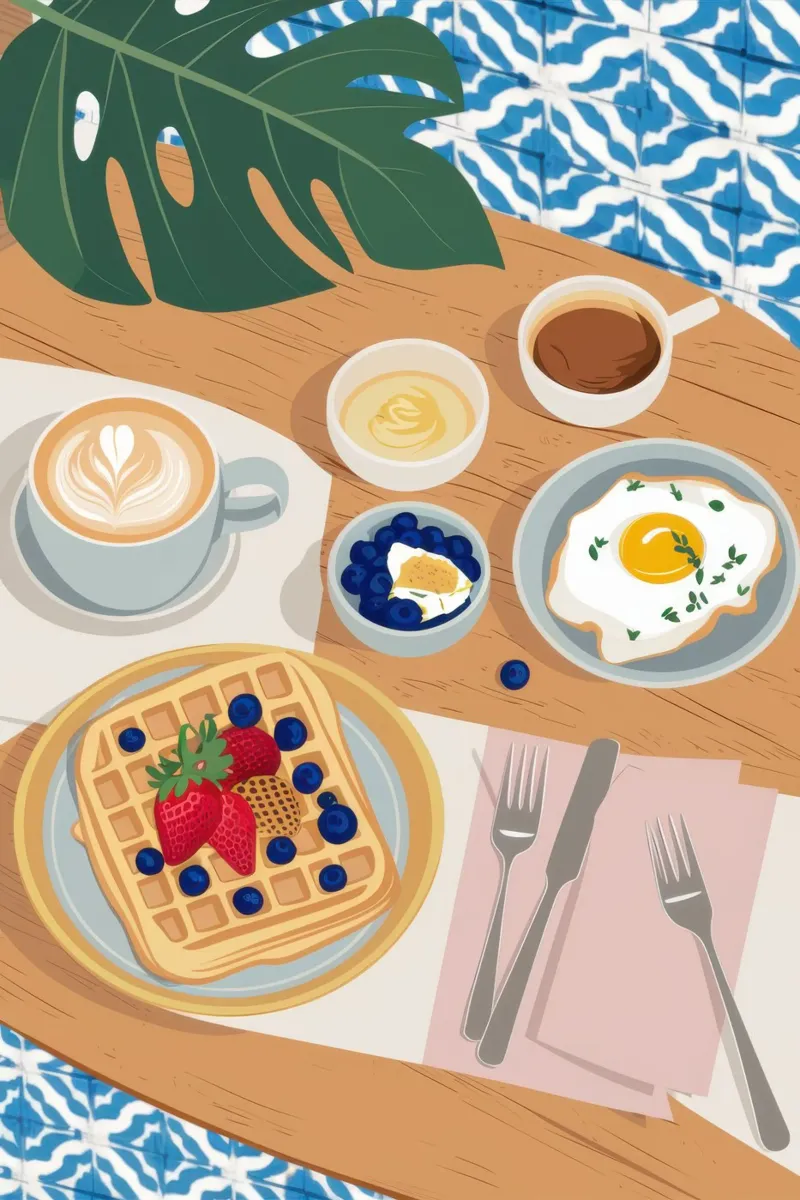 Brunch su foglie di banano poster con telaio in alluminio da Enter Bloom