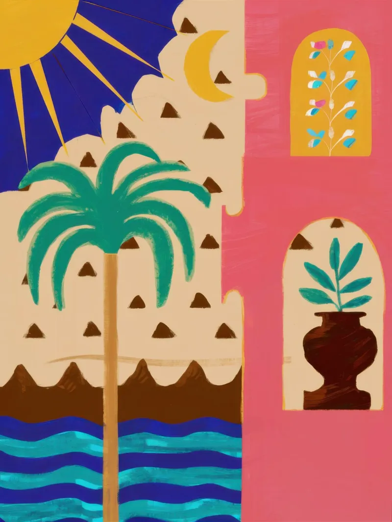 Tropical Window View canvas with Floater frame by Enter Bloom
