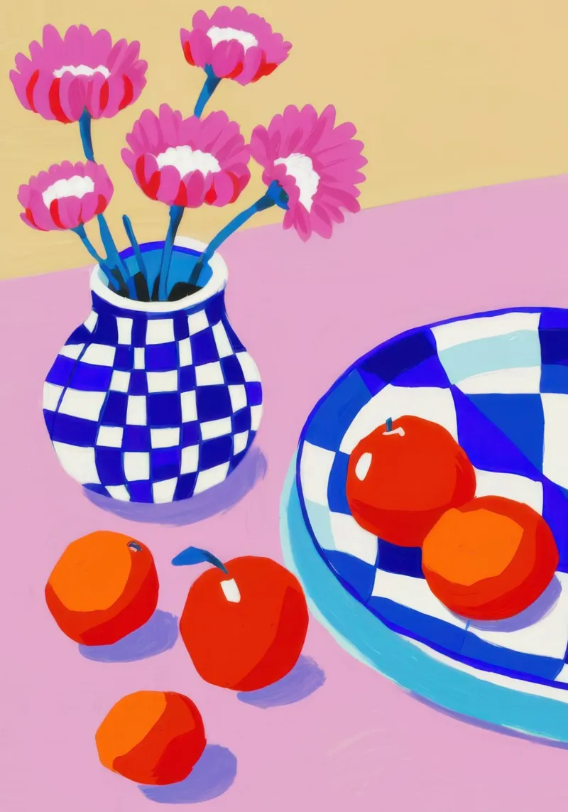 Fiori in vaso a scacchi poster da Frame Aura